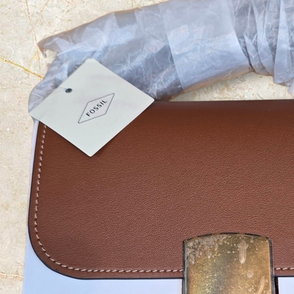 Fossil Lennox Leather Flap Crossbody Bag Brown NWT - Picture 8 of 14